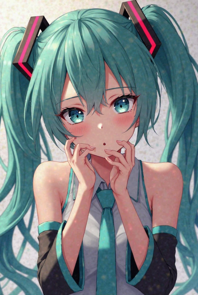hatsune miku, very cute, very embarrassed  sucking figers