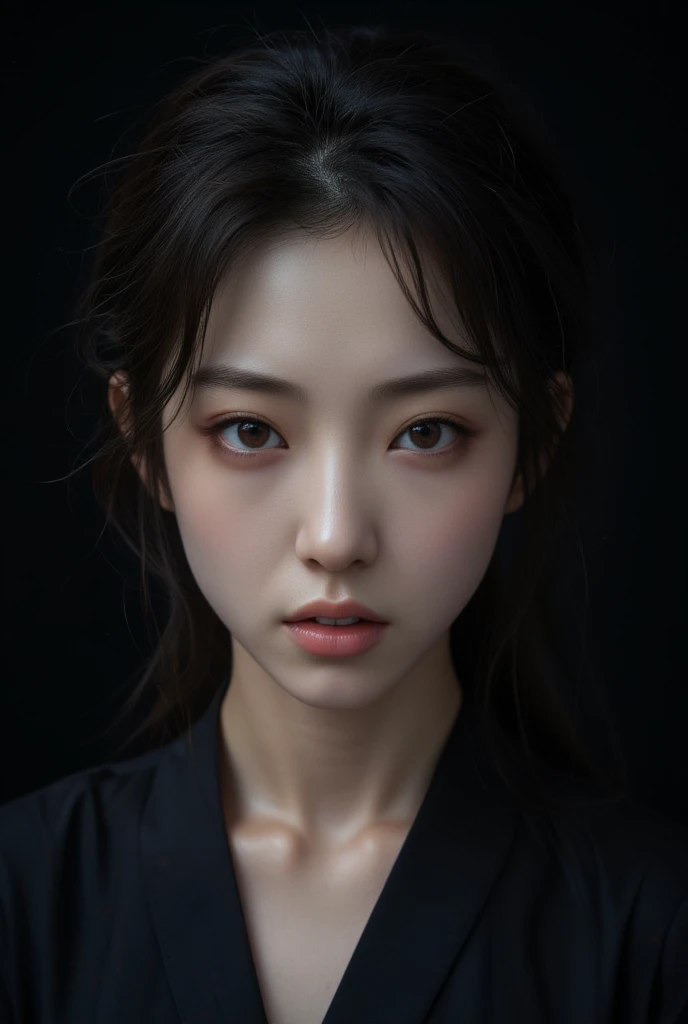 masterpiece,best quality,ultra detailed,high resolution,8k,1 beautiful japanese girl, portrait, angry,black background