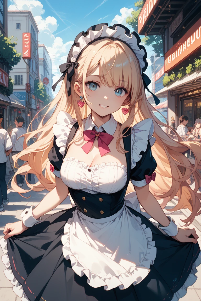 The hair is fluorescent and colorful。long hair。maid outfit。