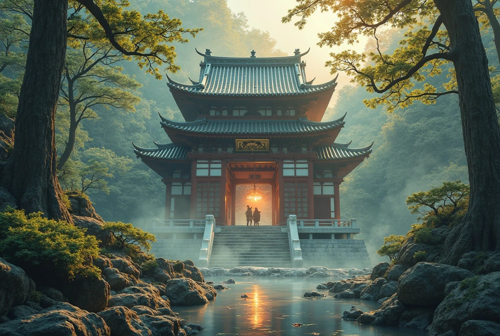 Noble temple,Legendary temple, infuse with powerfull kitsune magic,concept art japaness temple,Forged by Kitsune God, Kitsune magic, art mtg, forest