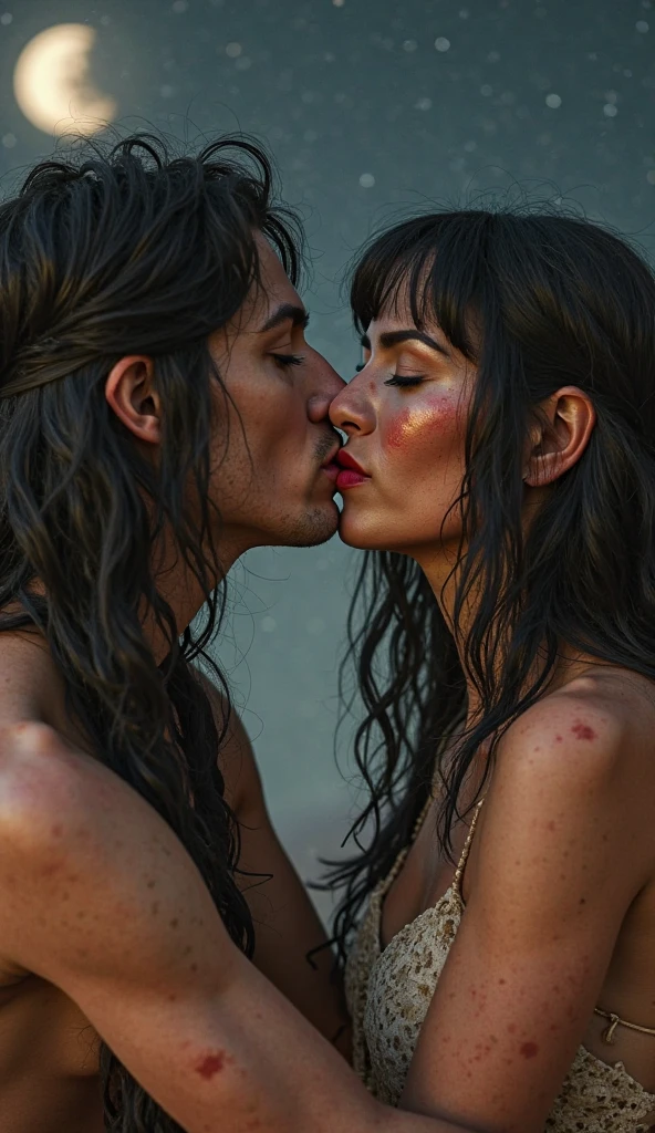 Woman kissing pagan man.