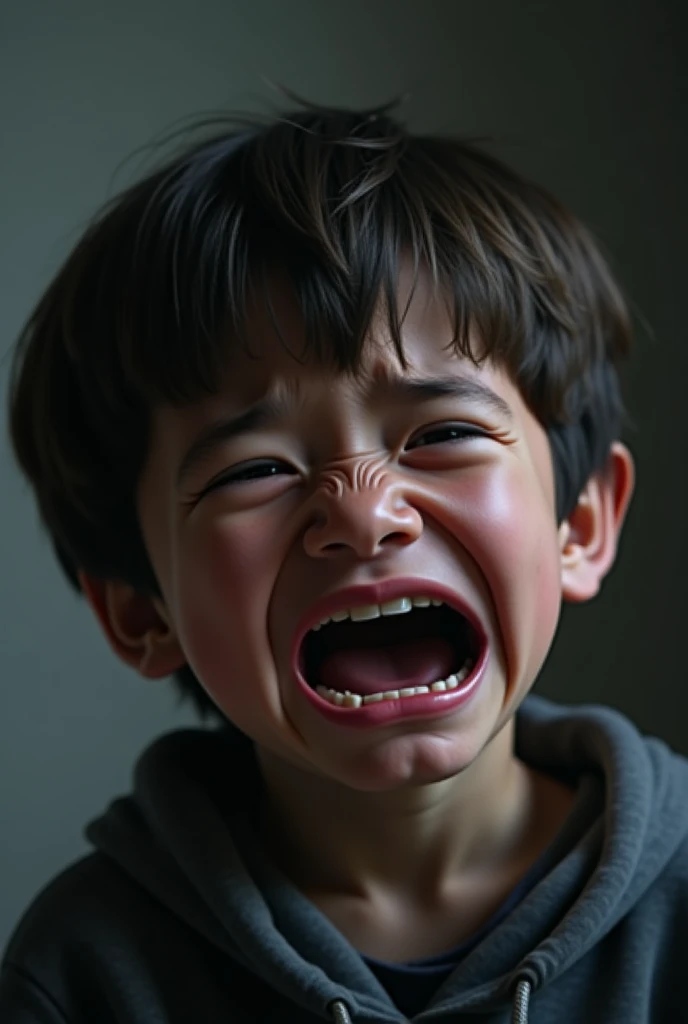 Hello, I need to generate an image with a black background, of a child crying out in sadness