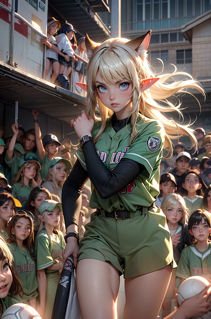 Ultra HD、realistic、1000 Female Elf Baseball Players　 In the group photo,　1000 Thousands of Female Baseball Players、 thousands of girls are watching us 、ultra details、realistic、A baseball field full of high school girls、training with lots of female students、Full house、 ((Everyone is running)),　1000 Female Elf Baseball Playersが軍隊のように隊列を作ってランニングしている、((Long elven ears)),　wearing a baseball uniform