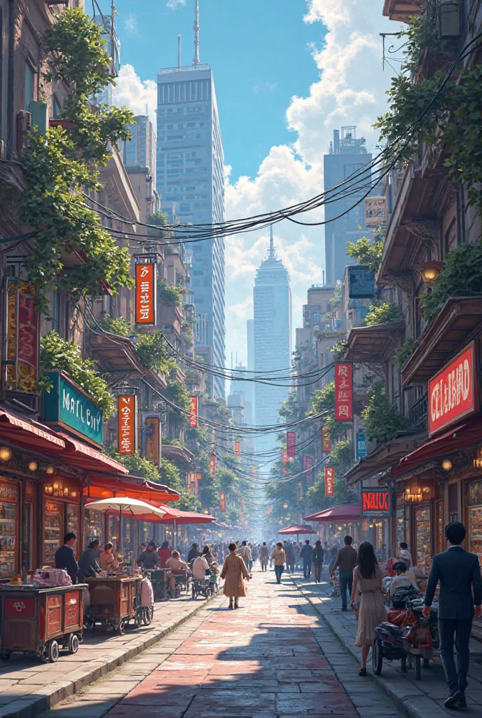 Generate a video game background of the same city but 3 different photos, where when the 3 different photos are connected it will result in a loop