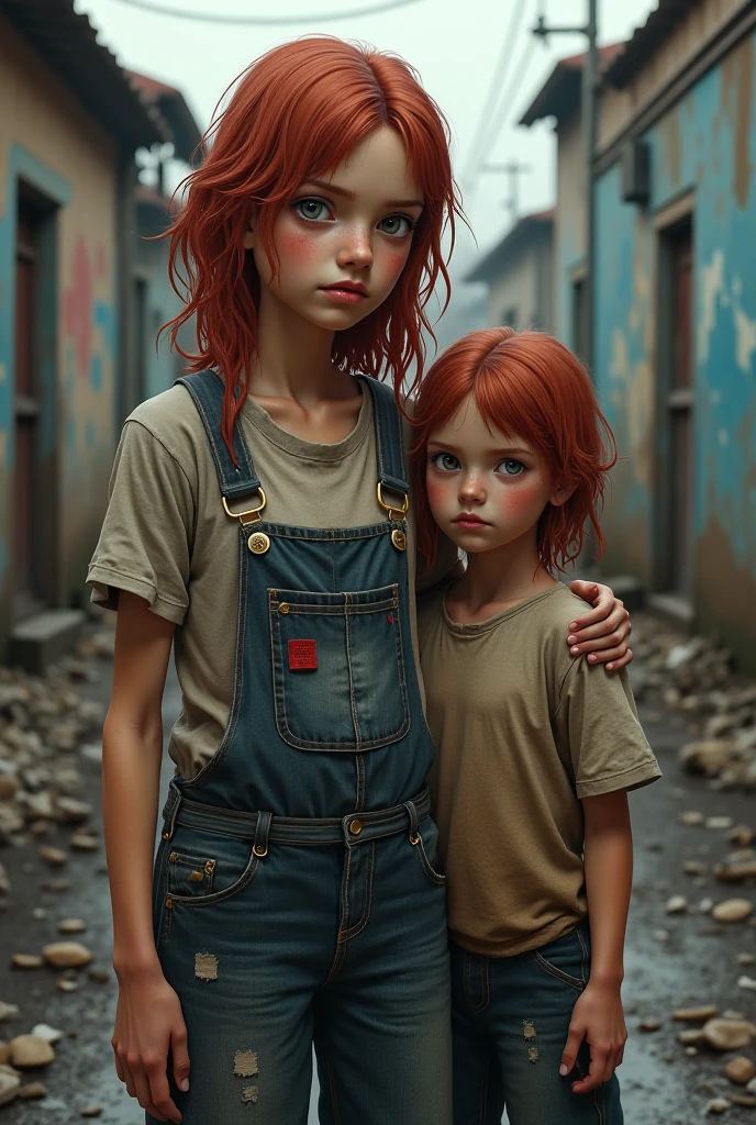 Young redhead woman with her daughter Badly dressed real version