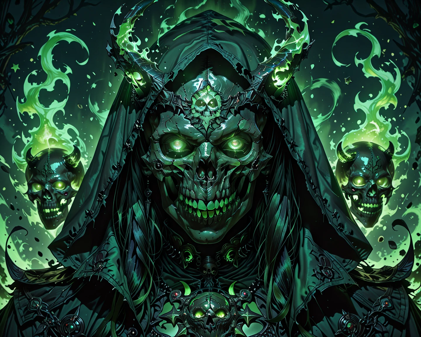 hyper detailed masterpiece, dynamic, awesome quality,swirling DonMM4hM4g1cXL math magic,diablo, ghostly spectral entity, shadowy, ethereal, shrouded tattered appearance, glowing eye sockets, spectral, haunting otherworldly presence,