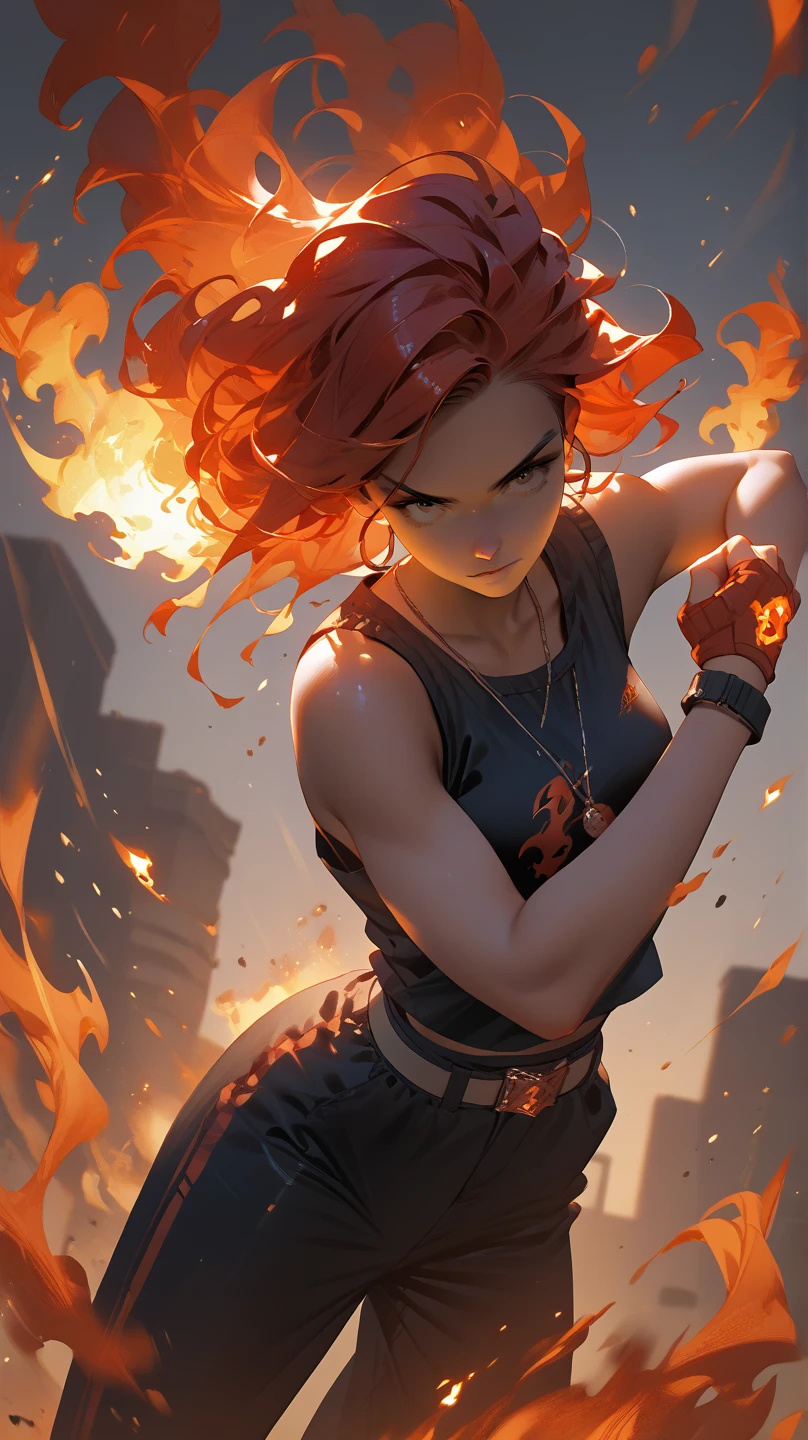 score_9, score_8_up, score_7_up, score_6_up, score_5_up, score_4_up,fiery aura, 1girl, action pose, sexy, dynamic angle