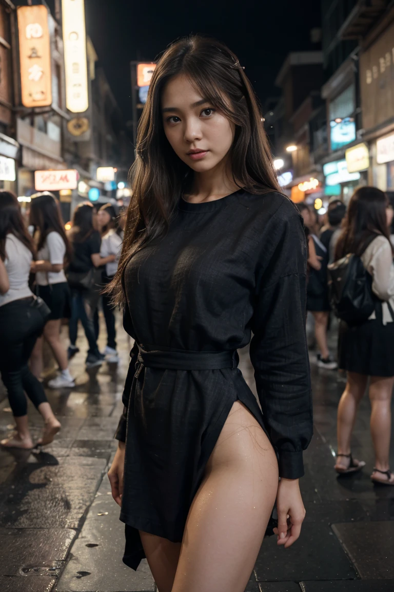 20yo woman( Whole body,exhibitionists)(Exposing the genitals)On the street(show off pubic area、breasts squeezed、Chest breasts)(Raised )