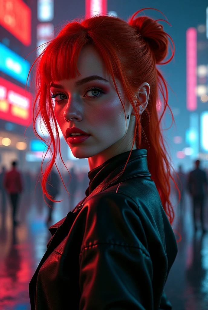 Young redhead woman real version sexy cyberpunk 
