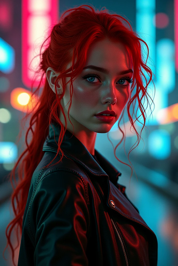 Young redhead woman real version sexy cyberpunk 