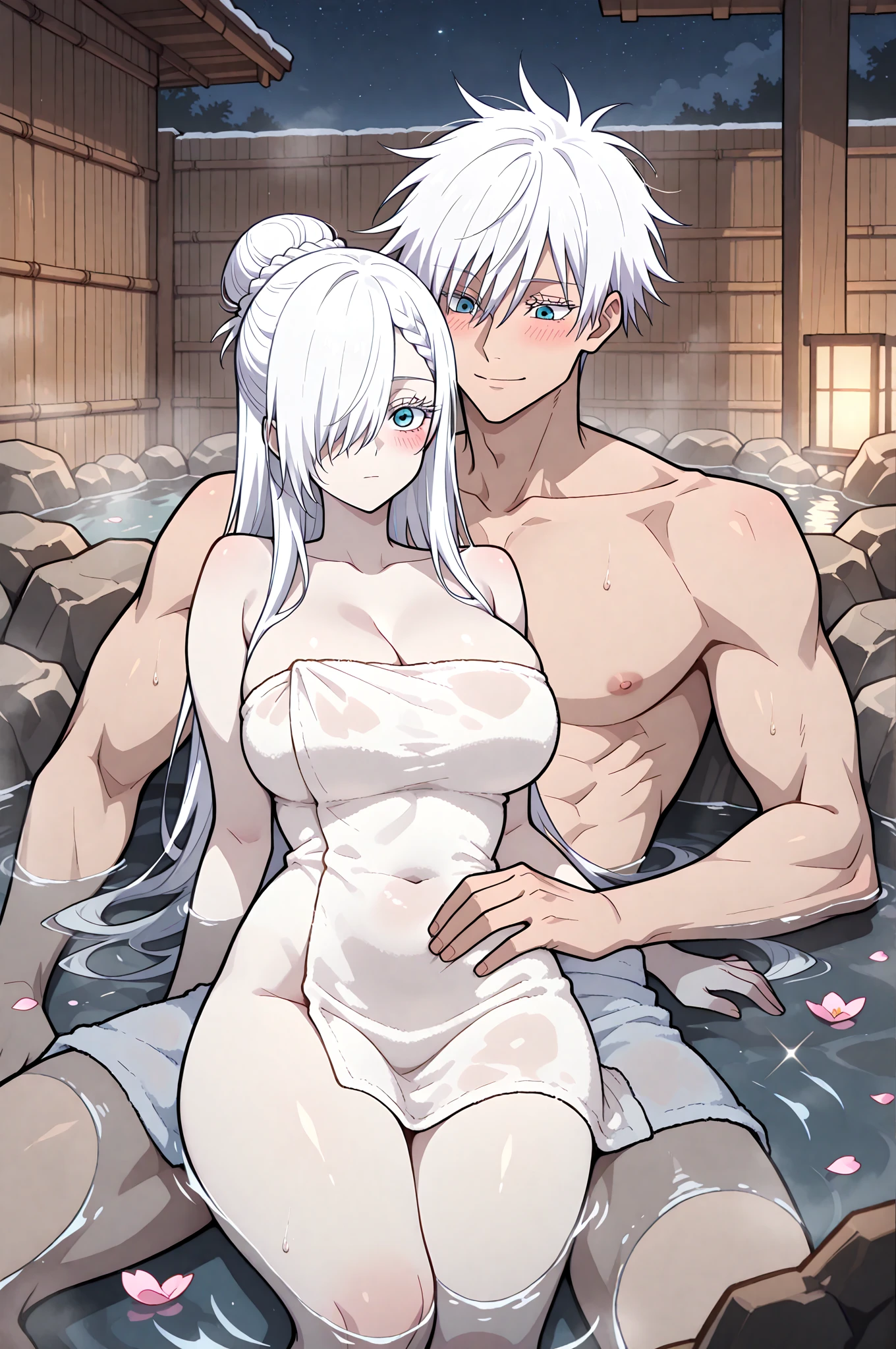 Highly detailed,Vibrant colors:1.2),One Piece,Yuuta,Red hair on the left,White hair on the right,No pants,God's Vision,yandere,Rosy cheeks,beautiful girl,Fine details,Sweat dripping on the body,Get ill,Attractive thighs,Sexy pose,outstanding,futa
