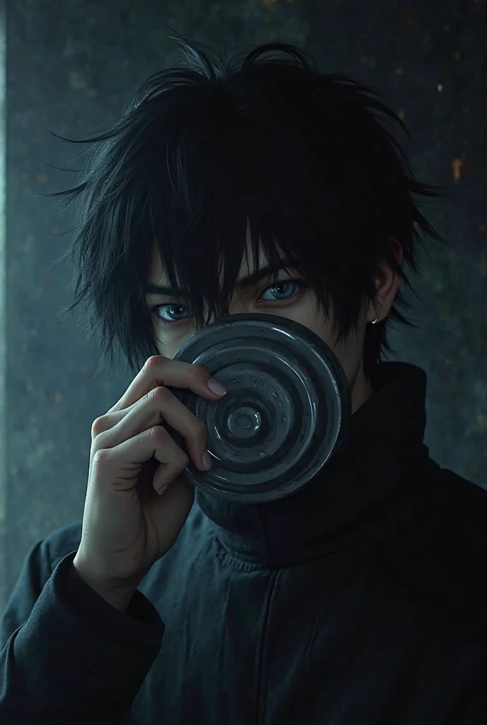 "A dramatic close-up of the mysterious character 196 as he slowly  a round, spiral-patterned mask similar to Obito Uchiha's. The scene is set inside a dark, luxurious mansion, with only moonlight from a nearby window casting soft highlights on his face and mask. His fingers are gently lifting the mask off, which is halfway , revealing part of his cold, emotionless expression. His round, messy hairstyle like Kaneki Ken slightly falls over his forehead. The mask's surface catches a faint shine from the moonlight, while the rest of the scene remains shadowy and moody. The background is blurred, hinting at luxury—dark marble, elegant textures—all dimly visible. A powerful, cinematic moment full of mystery, tension, and quiet intensity."