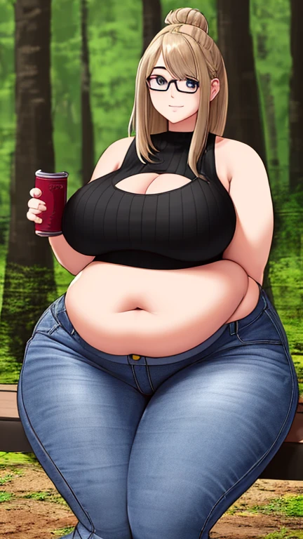 ((Masterpiece)), perfect anatomy, perfect shading, field of depth, (best quality), extremely delicate and beautiful, perfect lighting, detailed face, ultra cute face, cute, (1girl), (solo),

long fluffy blonde hair, blue eyes, ((blush)), nervous, looking at viewer, tank top, jeans, cleavage, large breasts, ((thick thighs)), (wide hips), fat ass, chubby, 

intricate background, detailed background, fast food restaurant, standing, 
