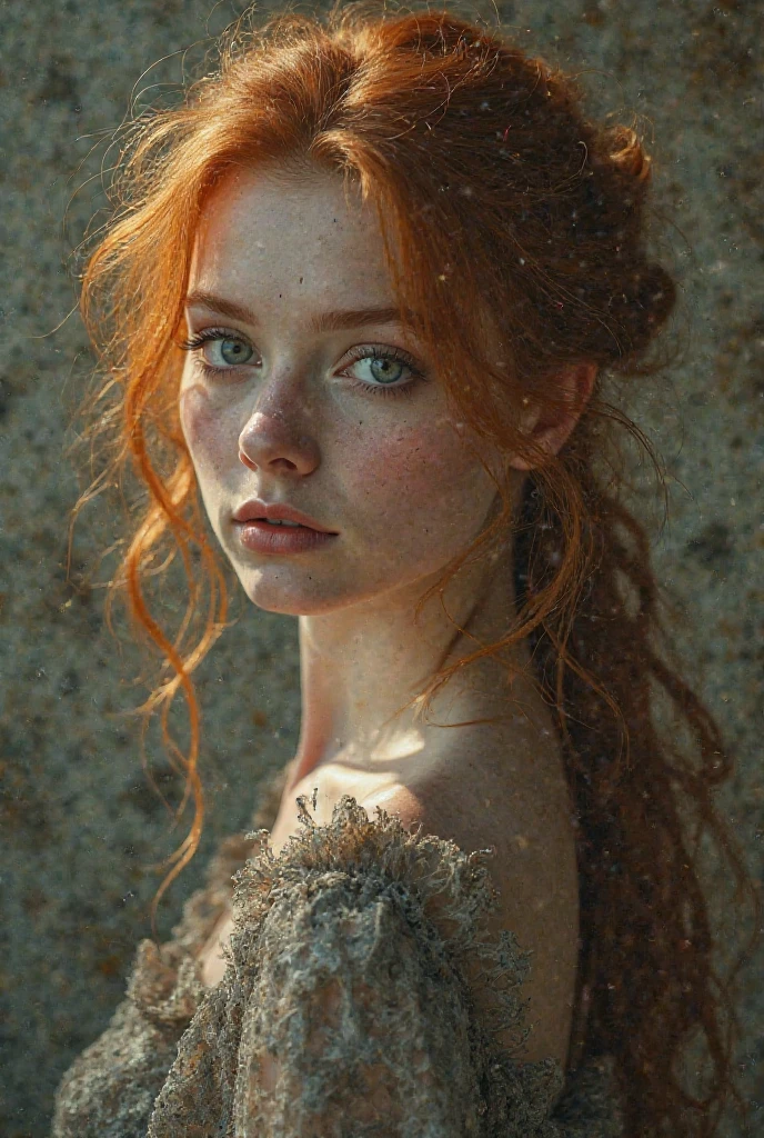 (solo, full body photo:1.3), (action packed:1.3), (haze, fog, mist:1.3), chiaroscuro, best quality, photorealistic, 1woman, (cute), (24yo:1.2), redhead, long ginger hair highly detailed, 1700'S, digital photography, art by artgerm and ruan jia and greg rutkowski surreal painting gold butterfly filigree, broken glass, (masterpiece, sidelighting, finely detailed Fashionable eyes: 1.2) (perfect oval large eyes that gazes at the viewer), beautiful detailed face, blue gorgeous perfect eyes, (blonde hair ponytail), (attractive young woman:1.3), (thick amazing hair), (seductive:1.1), (blushing:1.1)