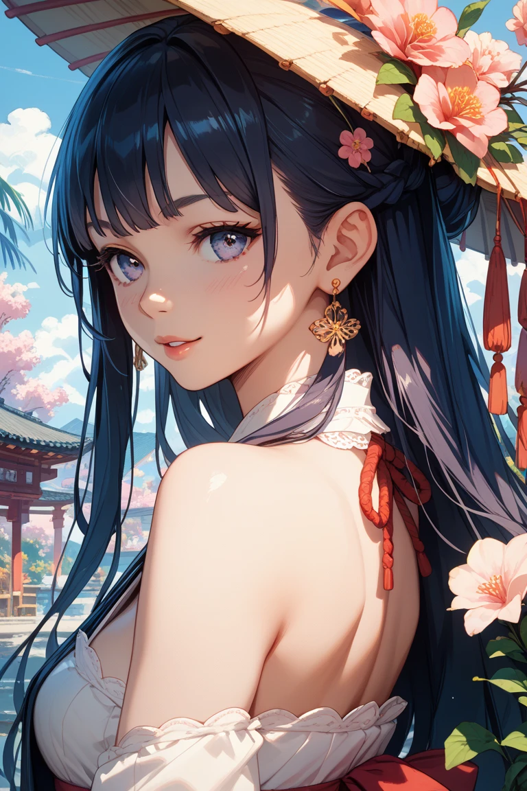 (masterpiece:1.3), (best quality:1.1), ((1girl)), ((solo)), (finely detailed eyes and detailed face:1.3), (beautiful and clear background:1.2), (extremely detailed CG, ultra-detailed, best shadow:1.1), ((depth of field)), ((watercolor)), (oni:1.5), (kimono:1.3), large breasts, bare shoulders, flowers and petals, beautiful concept illustration, (white background:0.5), (illustration:1.1), (extremely fine and beautiful:1.1), (perfect details:1.1), from side, cowboy shot,