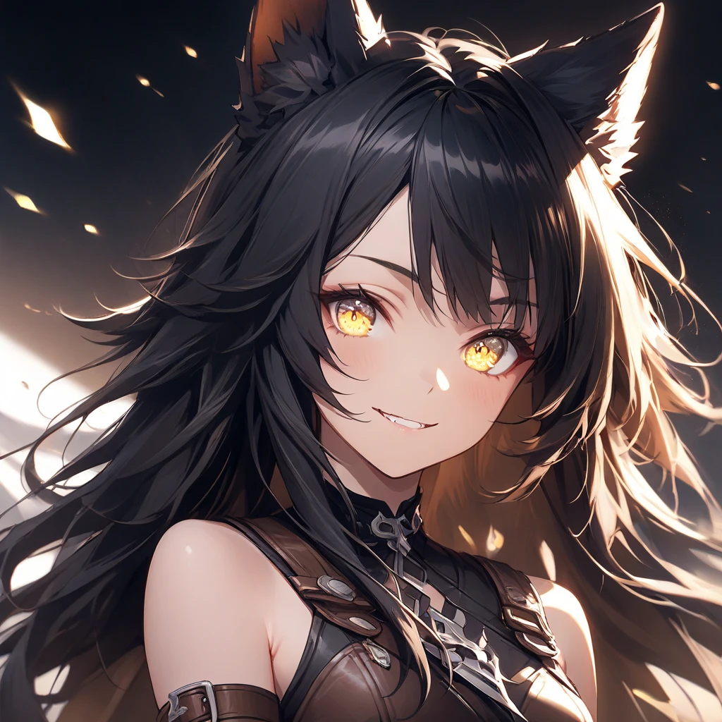 Gnoll woman, woman, Abs, yellow eyes, black fur, spike collar, Gnoll woman, big , big tighs, smile, 4k, hd, pretty face, messy hair, menacing, acurrate eyes, sharp pupils, big smile, wild, scary look, holding an axe, Axe,  with hair with Rastafarian braid, (human head)