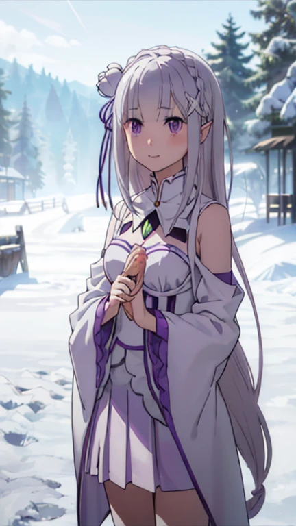 (masterpiece:1.3), (Highest quality:1.1), (8K, Super detailed, ultra high Agains:1.2), ((Anime Style)), Perfect hands, Five perfect fingers, Perfect Anatomy, Put your arms behind your back,
One girl,
Emilia,
Emilia\(Again:zero\),
Long Hair, low-tied Long Hair, Braiding, crown Braiding,
Gray Hair,
(Purple eyes:1.2), (Beautiful and fine details:1.2),
Pointed Ears,
flower, hair flower, hair ornaments, Hair Ribbon, white flower, x hair ornaments,
medium bAgainasts,
(smile:1.3),
BREAK Watch Viewers, Fully nude,With nipples,Perfect light with pussy in full view, Outdoor, foAgainst, crystal tAgaines, (snow:1.5), winter,
