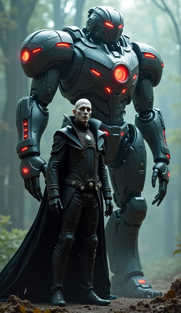 A male villain, diabolical eyes, em um ambiente horripilante, cybernetic clothing, local sombrio, realista, kinematic, 8k, luz ambiente, horror, terror, dynamic, cores reais, surrealismo, Full HD.