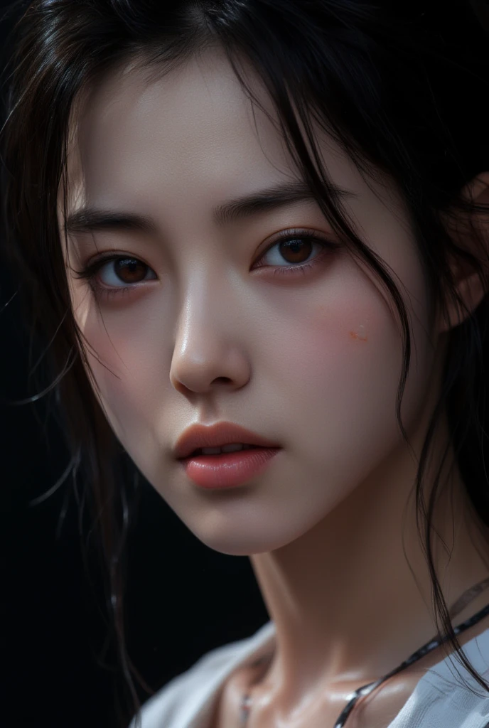 masterpiece,best quality,ultra detailed,high resolution,8k,1 beautiful japanese girl, portrait, furious,black background