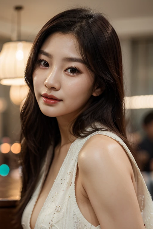Dark brown hair、Light brown eyes、Japanese actress、 Lady、I am about 40 years old....、(Intricate details:1.2)、(Which is the top????:1.4)、 (Ultra-high resolution:1.2)、Ultra-high resolution、(Fine-tune)、(Detailed facial features)、Hmph、8k resolution、D cup size breasts、Long Hair、Rooftop Bar、Night view、Extravagant space、relax、、,Full body photo、Head to toe shot、Beautiful legs、Camisole dress、Beautiful legs、she,   Fashion Hub, Attention to detail, Very detailed, Realistic, Hourglass Shaped Body, Obscene pose,、、私 cry a lot、tears、diagonally from below、please lift your chin、Press your butt against the wall、relaxした表情、Pose of Weakness、(auraroid photo:1.2)、From outside the window、A masterpiece of transparent painting、8k、32K、Highest quality、(Details of both eyes)、1 girl、elegant、(Loose dress :1.4)、Night view。(Low Angle、Look up and look at me:1.2)、Hilarious、Looking into the camera、
