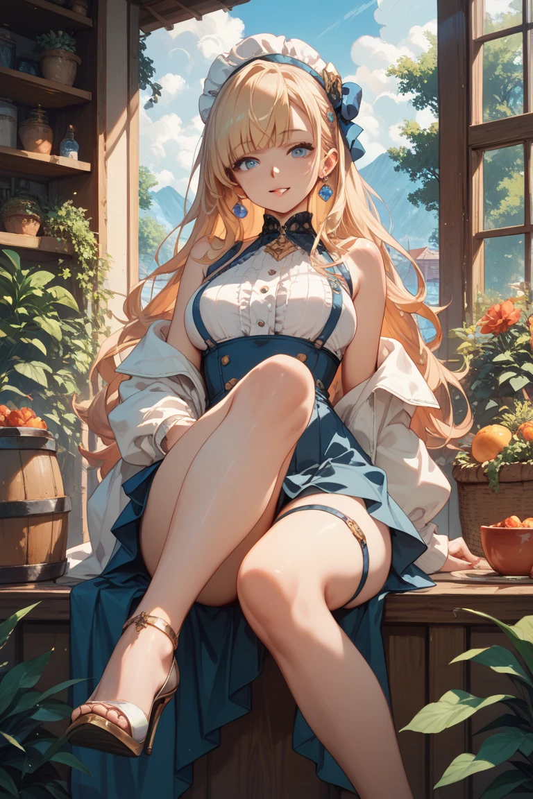 ((Best Quality, 8K, Masterpiece: 1.3)),1 girl, mature and charming woman, Golden hair, coming out of the bathroom, feet,Horsetail,dress,Dripping hair, getting dressed,room,