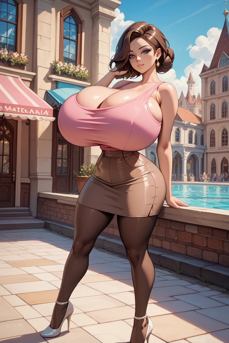 ((1 girl))、((whole body))、((bright face:1.1))、((beautiful eyes:1.2))、((huge breasts:1.2))、((big thigh:1.1))、((oily skin:1.2))、wet、thin lips, Throwing hair back、Glamorous body、((sophisticated Tighticro mesh bikini、curvy legs、emphasis on the chest、realistic skin、perfect body、Perfect eyes、Best quality、ultra resolution、digital illustration,Anna of Arendelle,short strapless dress