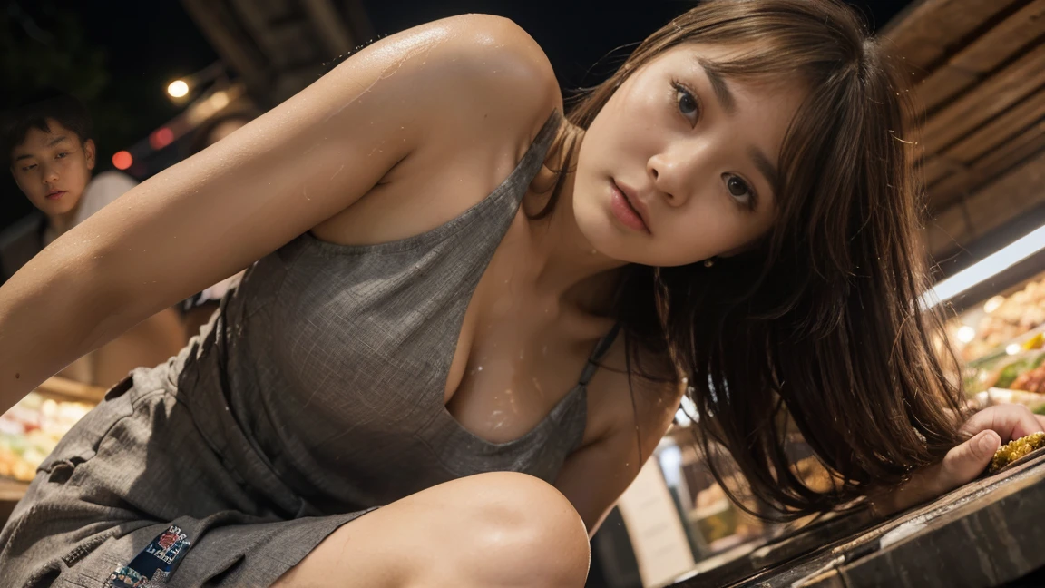 The highest image quality、​masterpiece、超A high resolution、(fidelity:1.4)、a picture、1 girl in、[(saddened)]、irate、a pixie cut、short-haired、Staring at the camera with teary eyes、white  shirt、The dim、murky、despairing、Poor、film like、Scream、Tears、(ripped clothing:1.5)、(Wet clothes:1.4)、bare shoulders​、Real rain、wetting hair,..、drenching、sodden、miserable、No Underwear、bare-legged、Half-undressed、Excess、ragged clothes、Very exposed skin、Very embarrassing、I want to escape、Leaking urine、Extraordinary pleasure、A wistful look、Big yawn、