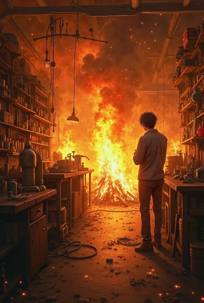 A little while later, a fire broke out in his shop.