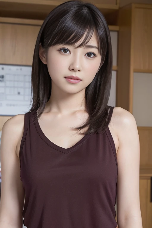 Medium Size Display, Medium Shot, Written boundary depth, bust, Upper Body, Movie angle, masterpiece, highest quality, Very detailed, CG, 8k wallpaper, Beautiful Face, Delicate eyes, Otome, alone, smile, bangs, have,Black tank top, bow, petal, bouquet