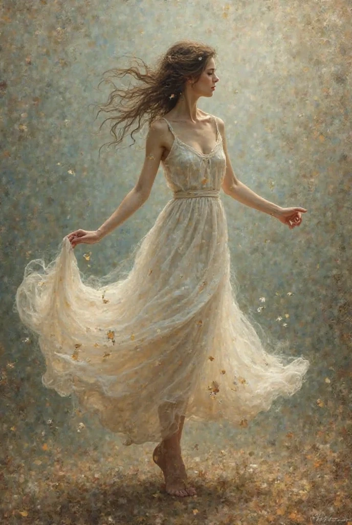 Woman dancing wistfully in polish painting 