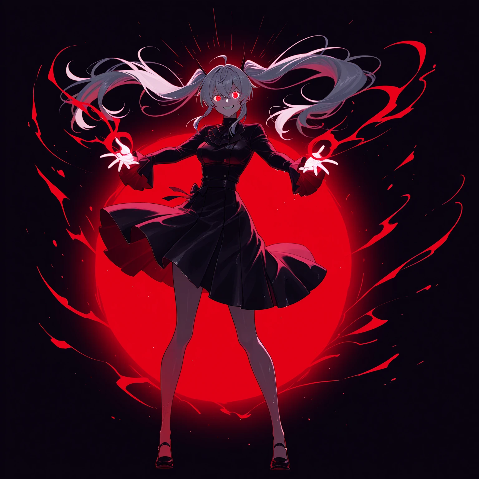 Masterpiece, best quality, colleague was brainwashed into darkness and became a demon, dark energy, evil eyes, evil smile, dark girl, corrupt girl, dark woman, evil energy, villain, villain, full_body, full body,