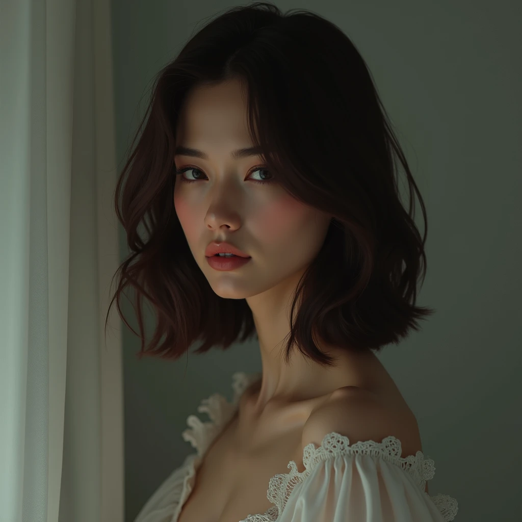 Can you recreate this image for me with a brunette woman in place of the man 