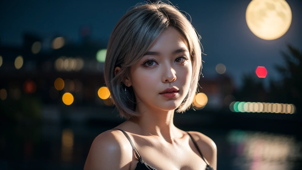 1girl,fluffy short hair,dark theme,blonde hair,messy hair,film grain,fog,black thememTyndall,big breasts,sexy,