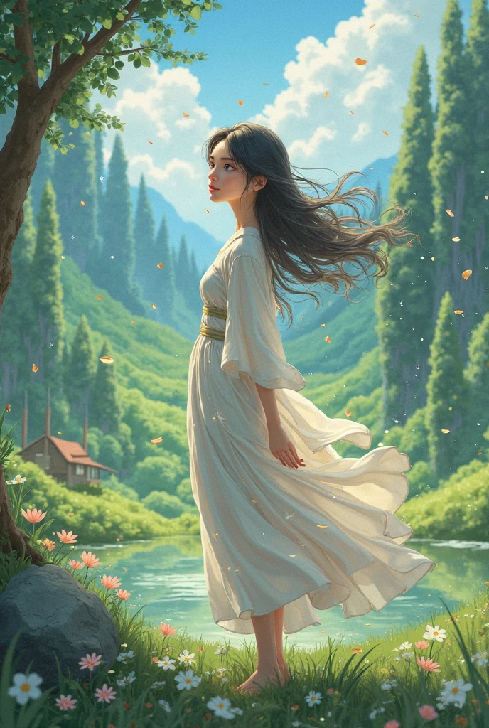 can you create a ghibli films photo of my pic and her