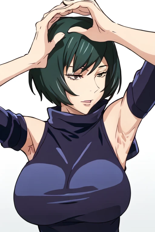 Maki Zenin, big chest, Armpits, dark green hair