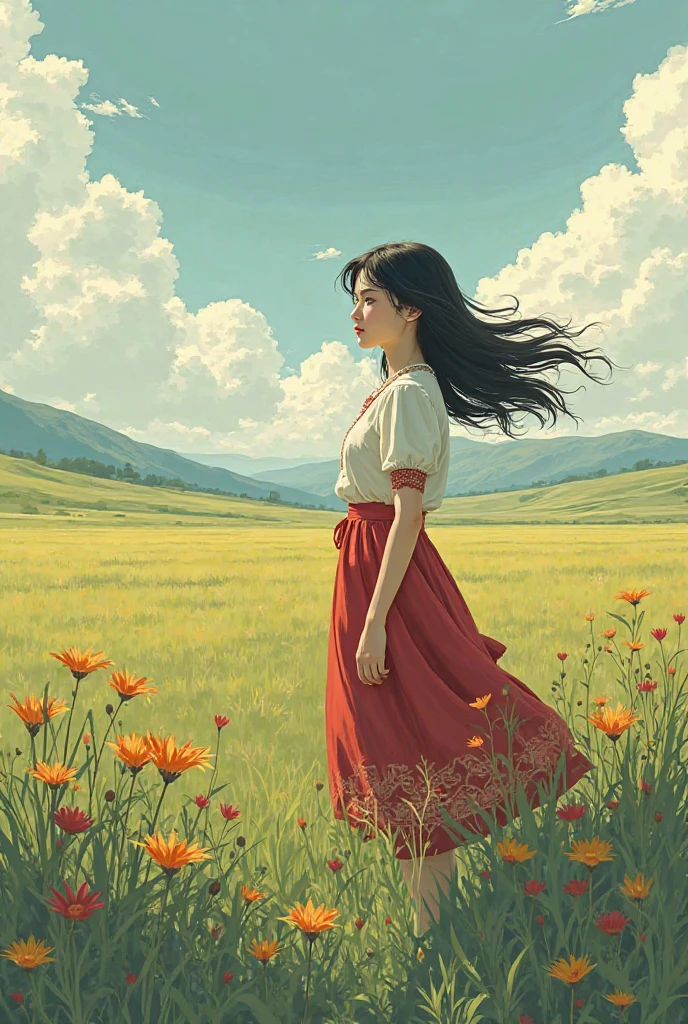 Soviet-themed anime poster with a girl in the field