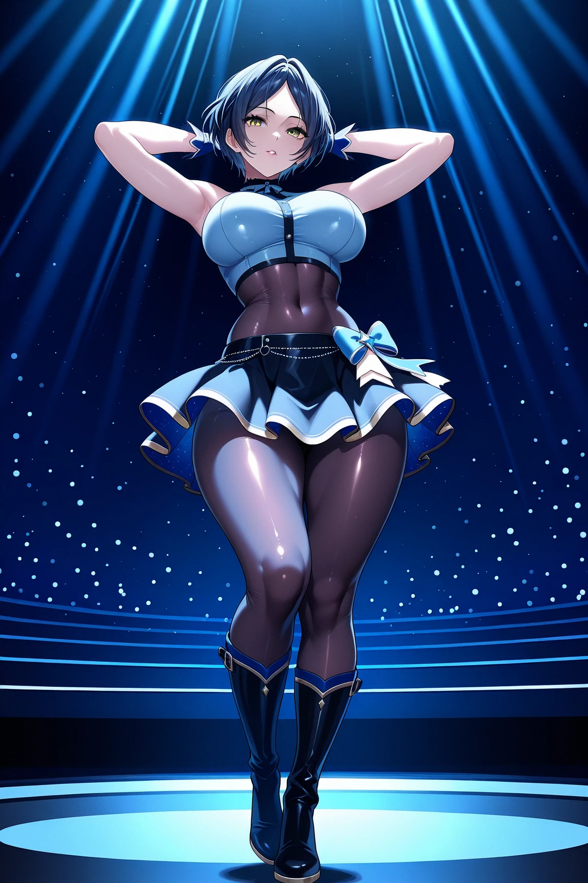 Sunny looking at the audience, (1 girl:1.3) big breasts, plump, beautiful face, thick body, blue eyes, tongue sticking out, mouth open, masterpiece, super mass, 4k quality, high detail, black stockings, nude, nude, exposed,,, tight clothes, tight, plump, pretty face, thick body, tongue sticking out, open mouth, masterpiece, super quality, 4k quality, high detail showing armpits, standing, shut up, looking at the audience, sweaty, huge breasts, from the front, plump, Thick thighs, anger --auto --s2