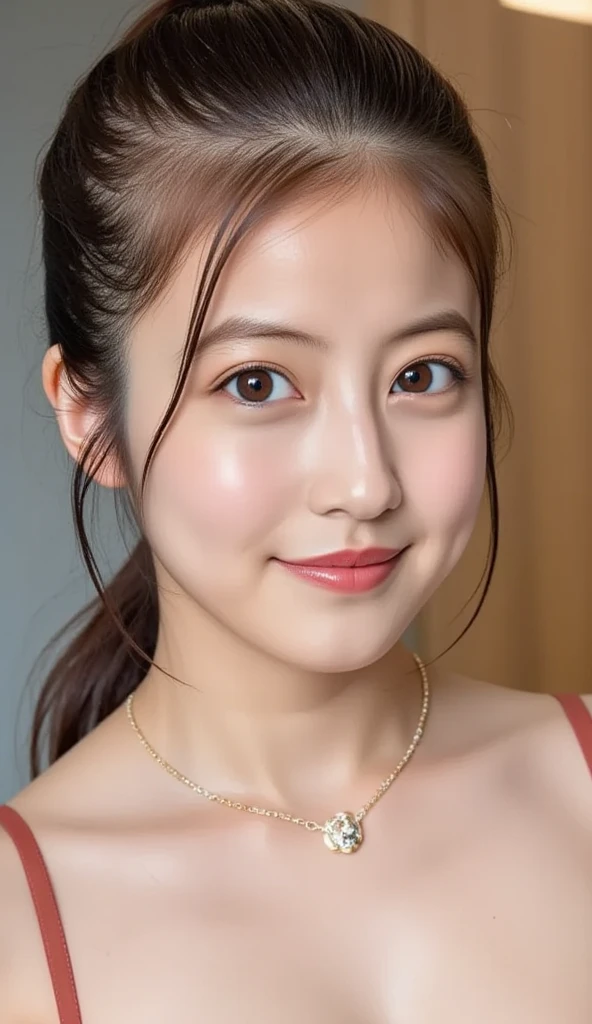 (bestquality, 8k, highres), Hair piercing, Curtain hair, Hair bun, Big Hair, medium hair, Bow headband, heart-shaped pupils, raised eyebrows, smile, Puckered lips, Surrealism, renaissance, Cinematic lighting, Depth of Field, god rays, drop shadow, Fuji color, first-person view, wide angle, Surrealism, UHD, Retina, masterpiece, textured skin, high-detail,