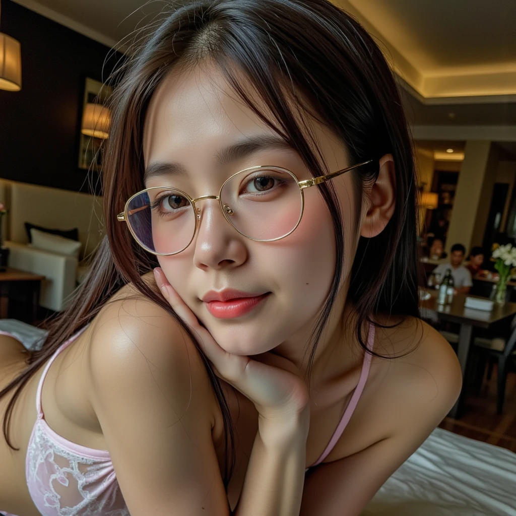 long hair, cute face, big nipple
