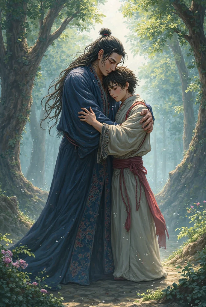 Create me a very cool gojo satoru and yuji itadori huging