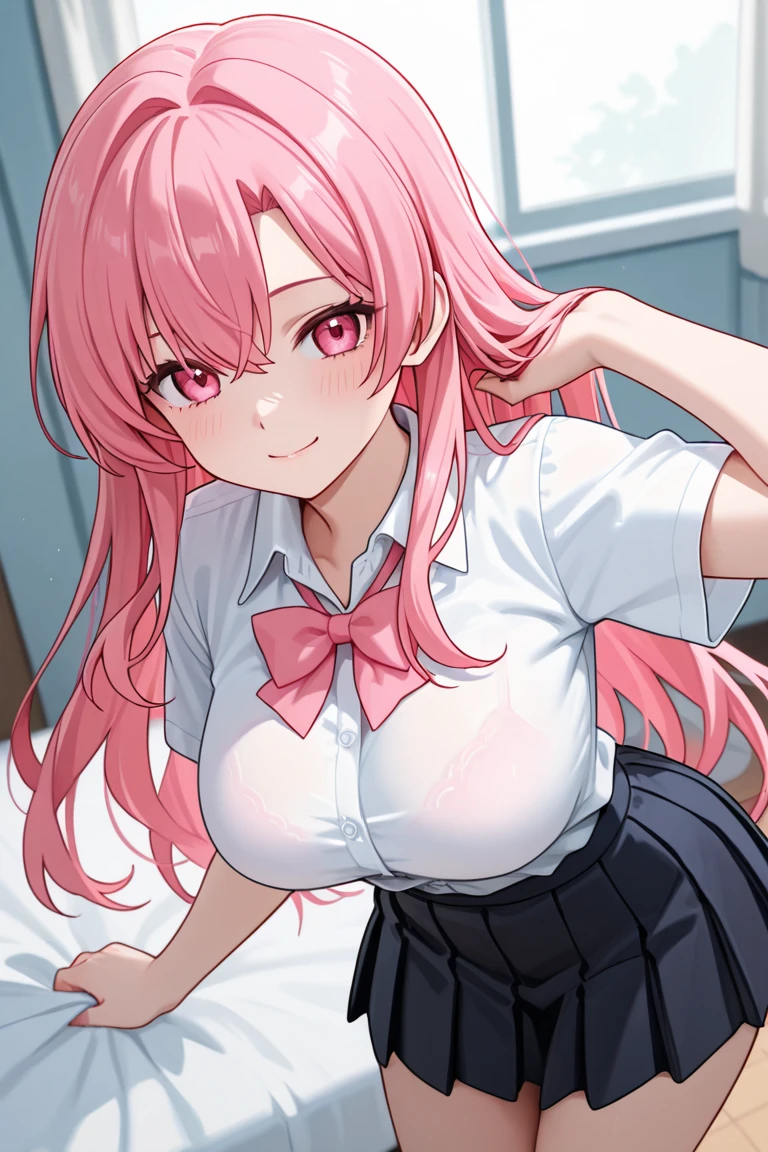 highest quality,32k,Raw photo,Armpit sweat, Ahegao,Pink hair long、uniform