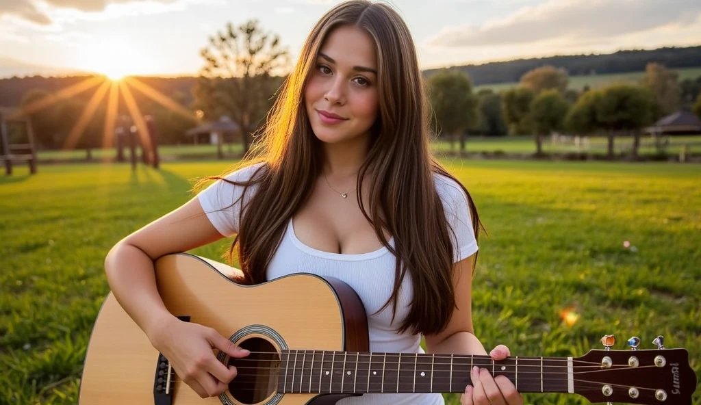 A woman holding a classical guitar, pretty seductive smile, Anna Nikonova, pretty young girl with a seductive smile, attractive girl, sexy girl, a pretty young girl, friendly seductive smile, seductive smile, pretty young girl, seductive smile, pretty young girl, pretty woman, pretty young girl, Ukrainian girl, a pretty young girl