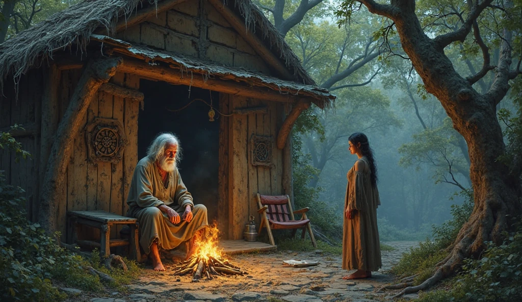 Inside the hut lived an old man — frail, with white hair, both legs missing, sitting silently by a fire. He had lived in the forest for decades, hidden from the world. Alina begged him for help, explaining the snake that followed her.

The old man nodded calmly and said, “You are safe here. That creature fears this place.”