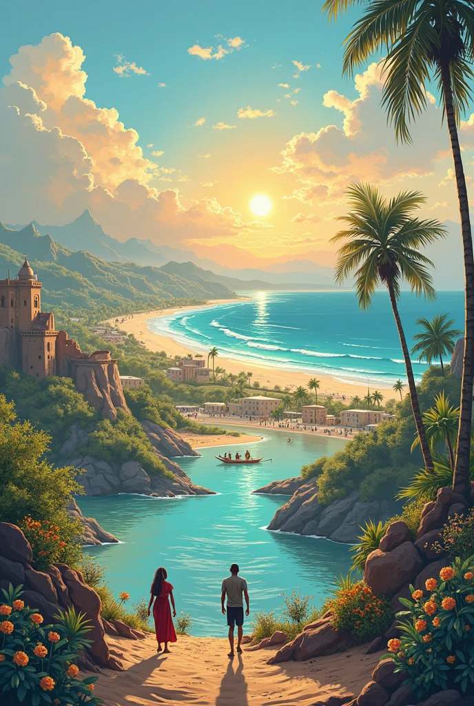 
 Landscapes and Nature
1. "A panoramic view of the beaches of Mogadishu, Somalia, with the Indian Ocean in the foreground"  
   _Visualize pristine, white sandy beaches meeting deep blue waters, framed by vibrant skies._

2. "The Shebelle River flowing through lush green fields in southern Somalia"  
   _Imagine a serene river winding through verdant fields, dotted with wildflowers under a bright sun._

3. "A sunset over the desert landscape of northern Somalia, with acacia trees silhouetted against the sky"  
   _Picture the warm oranges and purples of sunset casting shadows of solitary acacia trees on rolling sand dunes._

4. "The rugged mountains of the Cal Madow range in Somalia, with diverse plant life"  
   _Envision imposing, rugged mountains rich with varying greens, perhaps dotted with unique plants and wildlife._

 Cultural and City Scenes
1. "The vibrant Bakara Market in Mogadishu, Somalia, filled with people and colorful goods"  
   _Think of a bustling market atmosphere, alive with the colors of spices, textiles, and animated vendors._

2. "The historic ruins of the Fakr ad-Din Mosque in Mogadishu, showcasing Somali architecture"  
   _Visualize ancient stone structures with intricate carvings, evoking a sense of history and cultural pride._

3. "People gathering at a traditional Somali tea shop (Maqaayad) in Hargeisa"  
   _Imagine a cozy, bustling tea shop where friends laugh over steaming cups of sweet tea and light bites._

4. "A street scene in Kismayo, Somalia, with a mix of modern and traditional buildings"  
   _Picture a lively urban environment, where contemporary buildings stand next to traditional Somali architecture._

 People and Daily Life
1. "Somali nomads herding camels across the plains"  
   _Visualize silhouetted figures guiding large herds of camels against a vast and open horizon._

2. "Women weaving traditional Somali baskets"  
   _Imagine skilled hands artfully crafting intricate baskets from palm fronds, showcasing a blend of artistry and tradition._

3. "ren playing soccer on a beach in Somalia"  
   _Think of young boys and girls laughing and kicking a worn soccer ball, with waves gently crashing in the background._

4. "A fisherman casting his net into the sea in a Somali coastal village"  
   _Picture a dedicated fisherman looking out over calm waters as he skillfully casts his nets, framed by a picturesque village._

 Requesting or Creating Art
When creating these scenes using graphic design or illustration tools, or when requesting them from an artist, you can specify the visual style you want, such as "photorealistic," "oil painting," or "digital art," to capture the essence you’re aiming for.

