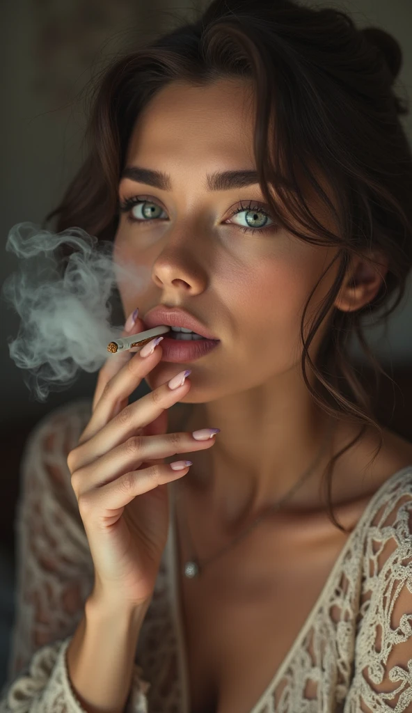 High Quality Beautiful Women Smoke Cigarettes In Your Hands exhale 
