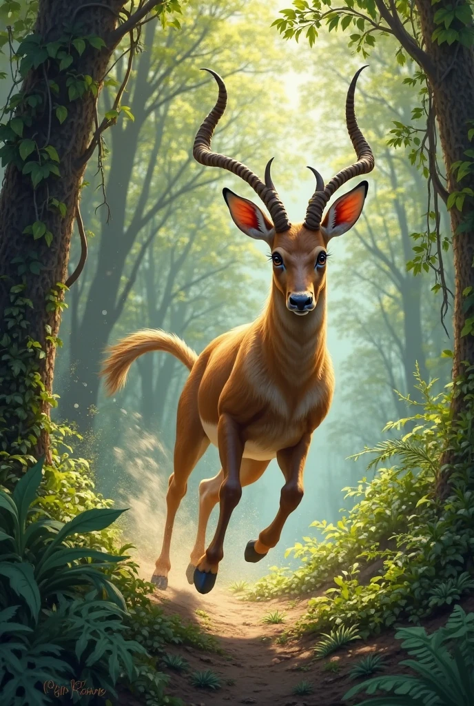 Saola running around in the forest