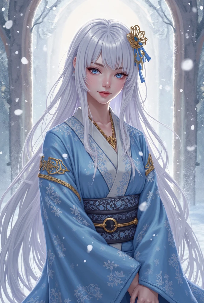 anime girl com longos white hair and blue eyes wearing a white dress, white hair deity, de white hair, with white hair, white hair, white hair lady, com longos white hair, portrait knights of the zodiac girl, perfect white hair girl, white hime cut hairstyle, detailed anime character art, with white long hair, Griffith, female anime character, flowing white hair, sexy girl, sensuous, sorriso sensuous, charming smile, provocative clothes, big boobies, decote sensuous, nature background, add trees and nature background