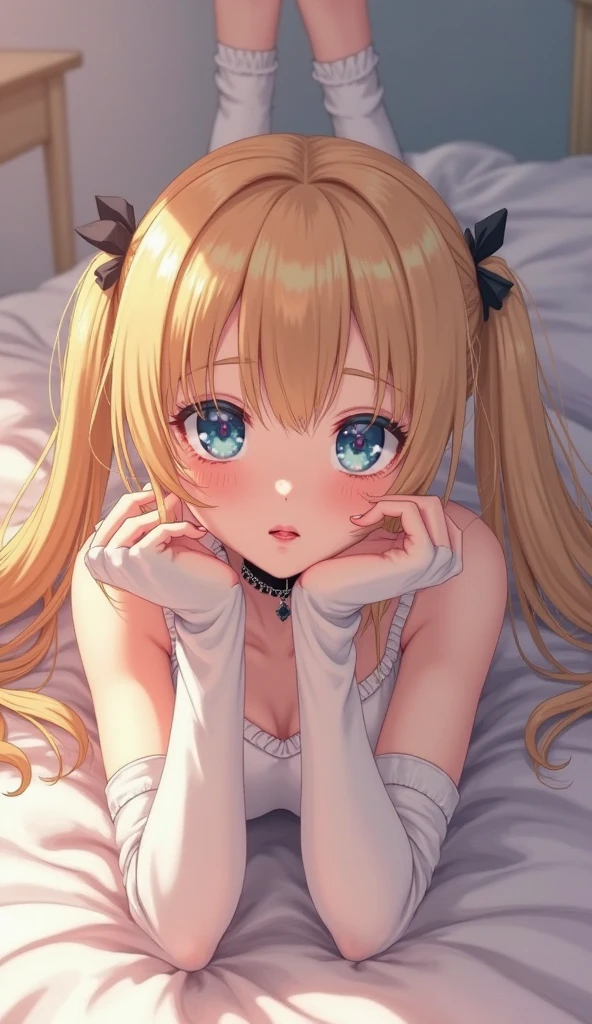 Photorealism、highest quality、超A high resolution、Low angle shot:1.5、((Showing panties:1.5))、A sexy look for the camera、((blonde:1.4))、((White sexy silk panties))、((Panties close up:1.4))、Tartan Check Pleated Skirt、Knee socks、A cute and beautiful face down to the last detail、(PurerosFace_v1:0.008)、eyeliner、blush、Embarrassing、Glare、 Glossy lips: 1.4, impatience、Panty Appeal、Panties close up:1.3、blush、Open your knees、Spread your legs、Disheveled clothes、dressing、In the bedroom、Anatomically Accurate human body、Two Arms、both hands、Five Fingers、Two legs、Accurate human body、length, Silky, Bright green eyes、弦 panties、Cute ribbon、Black high heels、transparent、Glowing White Skin、Sweaty chest、good、Bell earrings、Maid clothes with wide open chest、Shining bright colors、Clear contours、Floral Hair Accessories、Small white gloves made of thin silk、stylish、kind、soft、Luxury furniture、Stylish braided hair、Scrunchies on the wrist、Ribbon with bell around neck、Big eyes、Silky smooth texture、Color unification、Luxurious canopy bed、Clean the nose、garter belt、Droopy eyes、Light blush on the cheeks、Very large breastoisturized lips、Place one hand over your mouth、Daytime sunlight coming through lace curtains、Bright interior、happiness、Twin tails、はっきりとしたBig eyes、Bright expression、M-shaped legs、arabic style columns、Tilt your head、Laugh gently