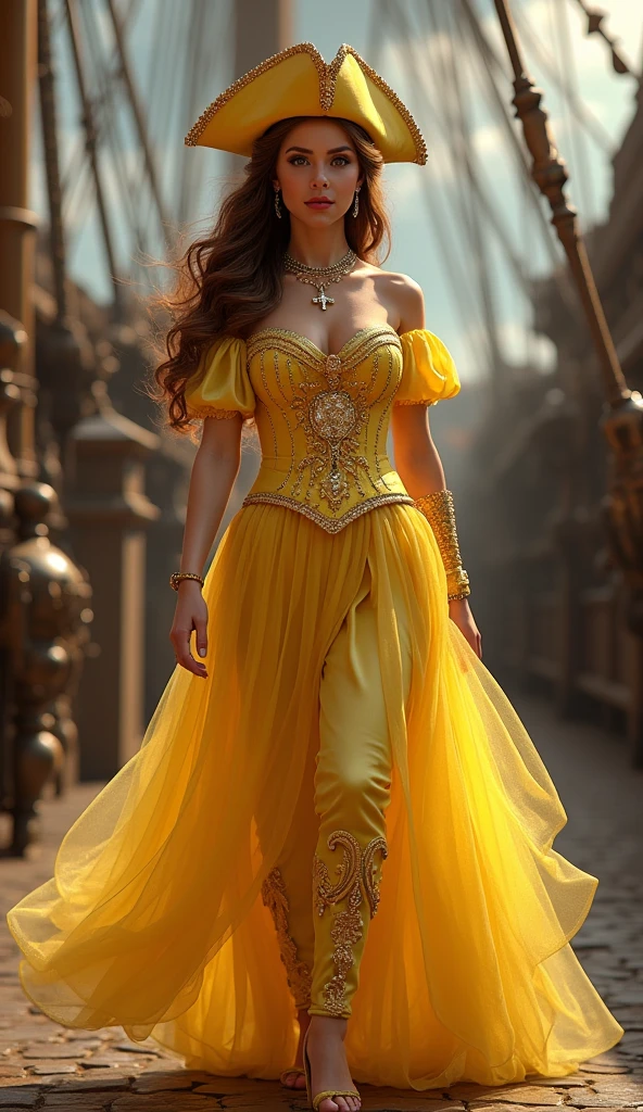 women   . green eyes red lips long brown hair  .  long diamond-colored skirt. yellow tulle   .turquoise cape.  tall athletic body slim waist medium breasts medium buttocks  .in a millionaire room 