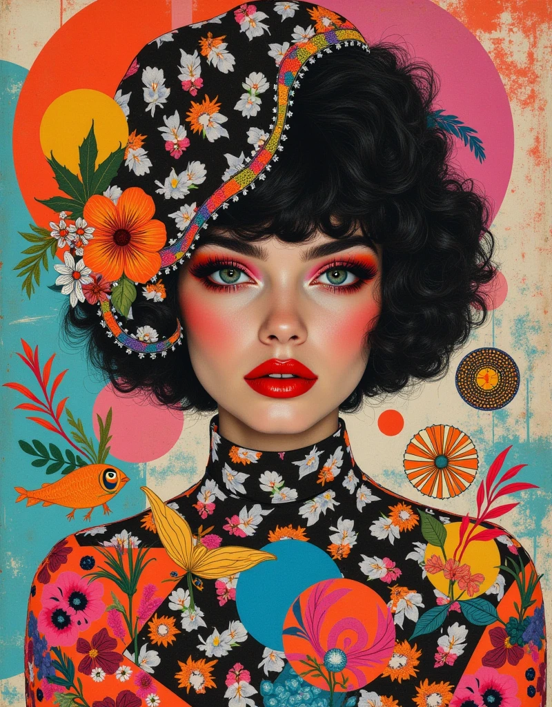 Please draw detailed and intricate collage art like the cover of a ８０' fashion magazine,